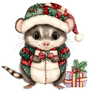 Weihnachts Opossum Clipart, 14 JPG, Whimsical Xmas Clip Art, Papiermodelle, Kartenherstellung, Scrapbook-Bilder, digitaler Download, kommerzielle Nutzung