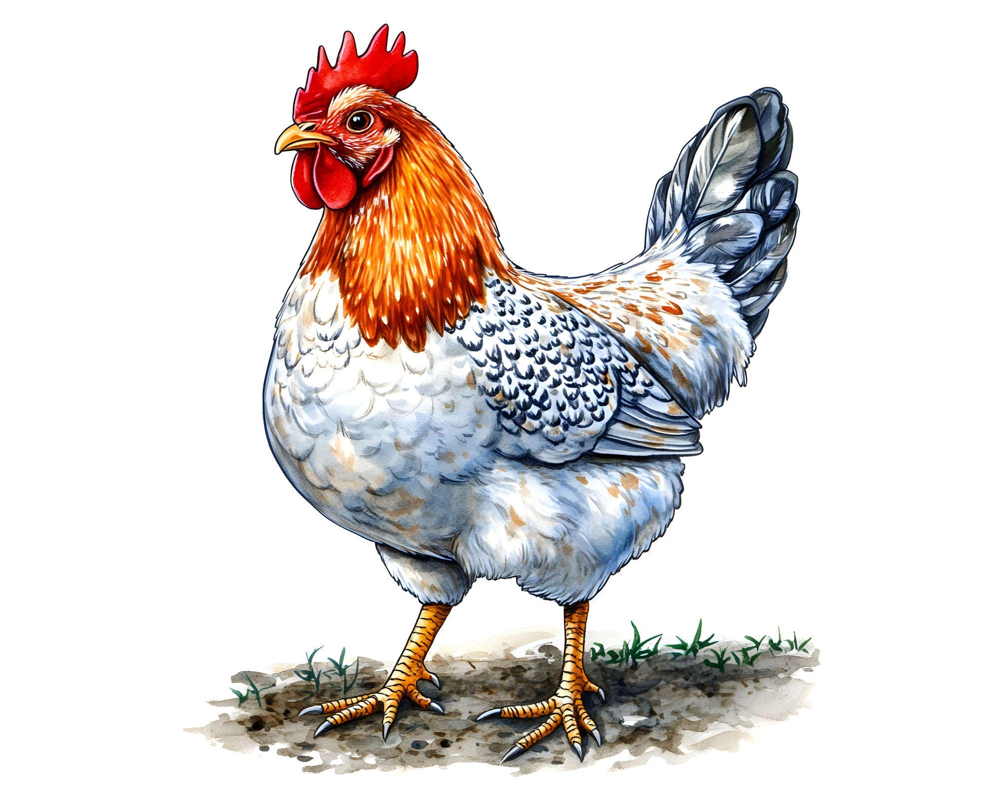 Watercolor Chicken Clipart | Cute Farm Hen Illustration | Rustic Country Animal Art | 16 JPG Files | Instant Digital Download