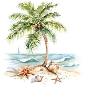 Imágenes prediseñadas de palmeras de playa, 24 JPG, imágenes prediseñadas de verano, artesanía de papel digital, álbumes de recortes, fabricación de tarjetas, uso comercial
