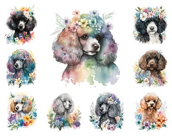 Poodle Watercolor Clipart: Spring Floral Art Prints (Digital Download)