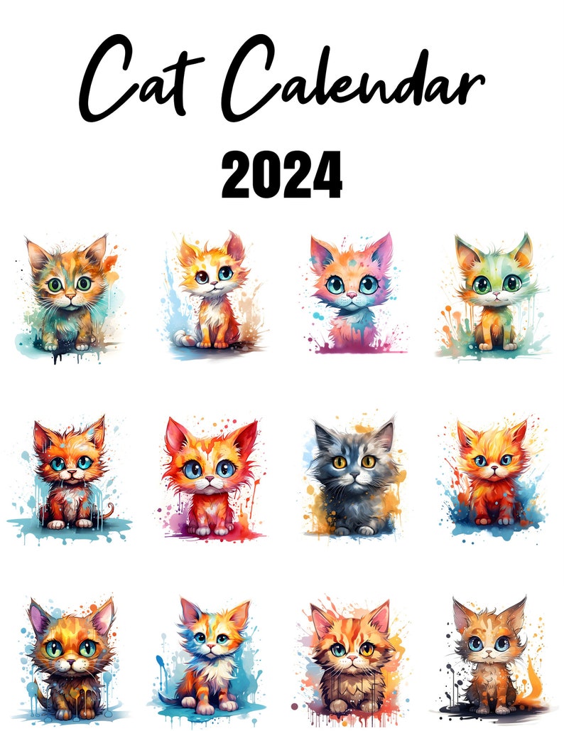 Cat Calendar 2024, Printable Calendar, Monthly Calendar Printable