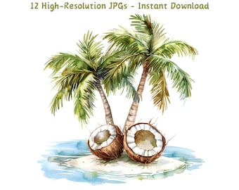 Watercolor Palm Tree Clipart: Tropical Beach Art (Digital Download)