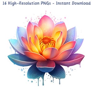 Aquarell tropfender Lotus Clipart, 12 JPG lebendige Farbe Blumen digitale Kunst für Scrapbooking, Sublimation & DIY Kunsthandwerk, digitaler Download