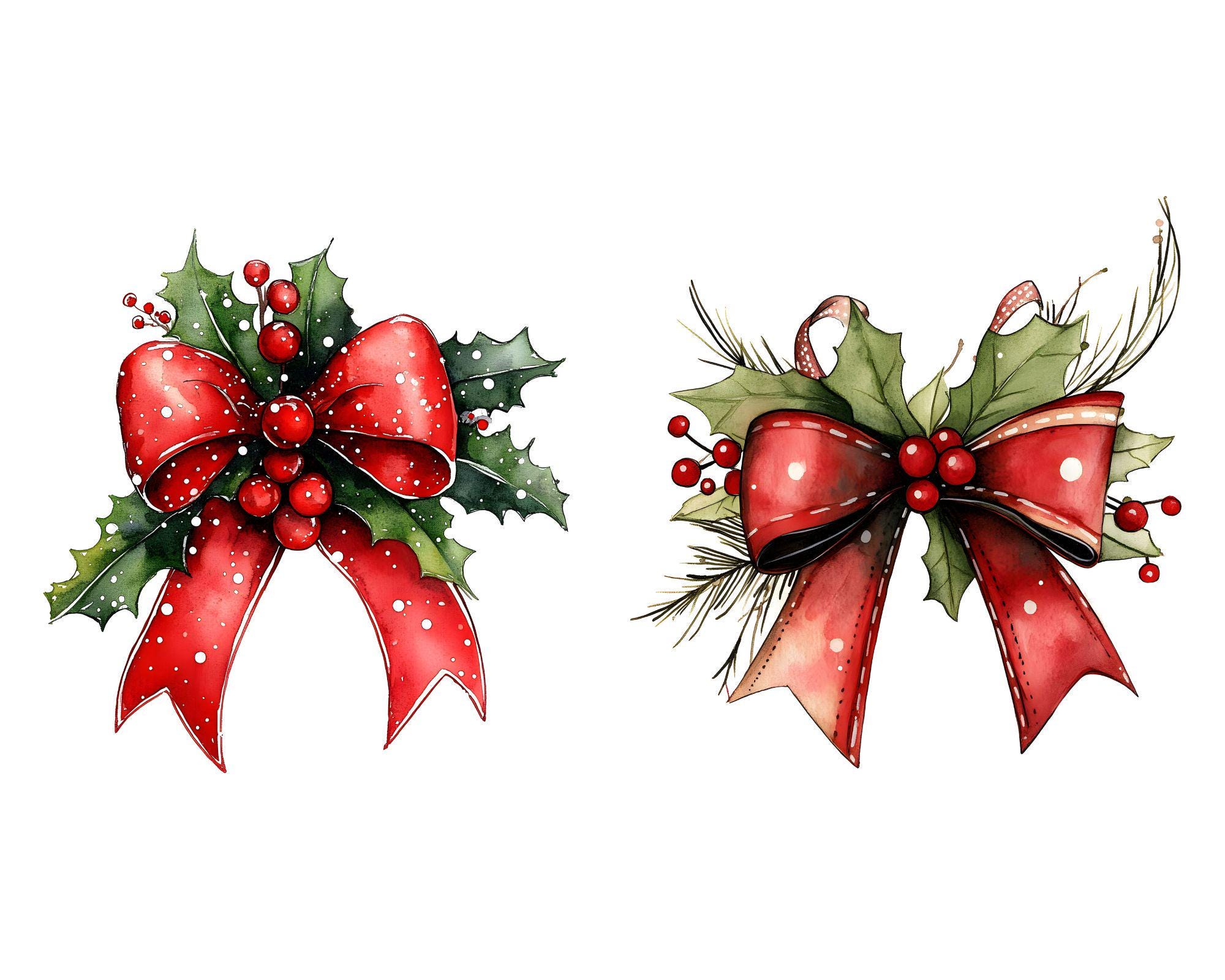 Christmas Ribbon Bow Watercolor Clipart – 14 JPG | Festive Holiday Red ...
