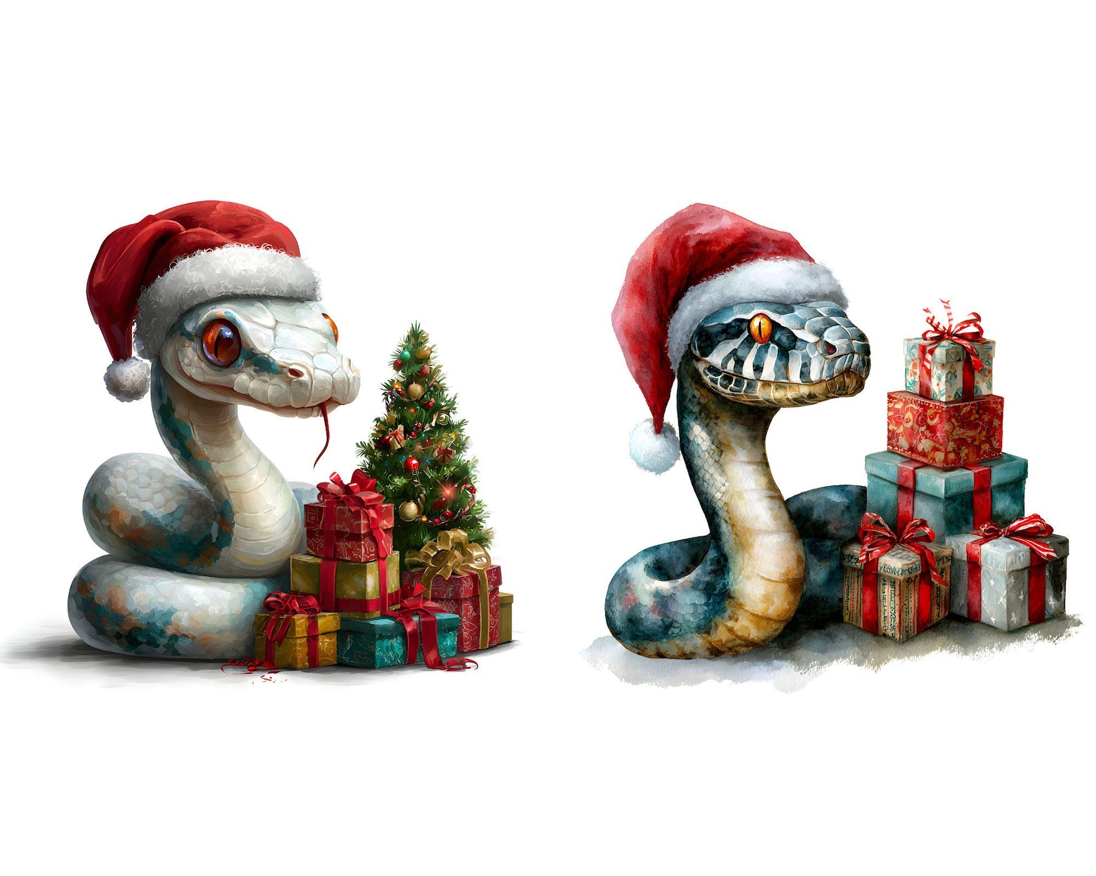 Watercolor Christmas Snake Clipart – Santa Hat Art (digital Download ...