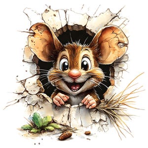 Clipart Souris dans le trou de la souris, 16 JPG, Clipart souris mignon, Clipart drôle, Clipart pour autocollant, fabrication de cartes, création de papier, usage commercial
