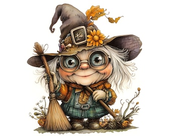 Old Lady Witch Clipart: Halloween Scrapbook Images (Digital Download)