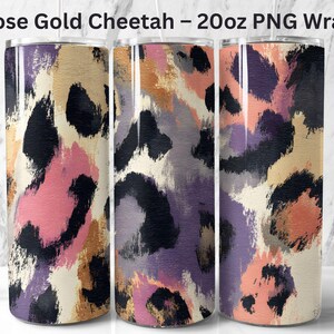 Rose Gold Cheetah Print Tumbler Wrap PNG – 20oz Straight & Tapered | Seamless Leopard Foil Sublimation