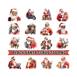 Zwarte kerstman clipart, 130 png, Afro-Amerikaanse kerst, kerstsublimatie ontwerp, papierkunst, kaarten maken, plakboek, commercieel gebruik