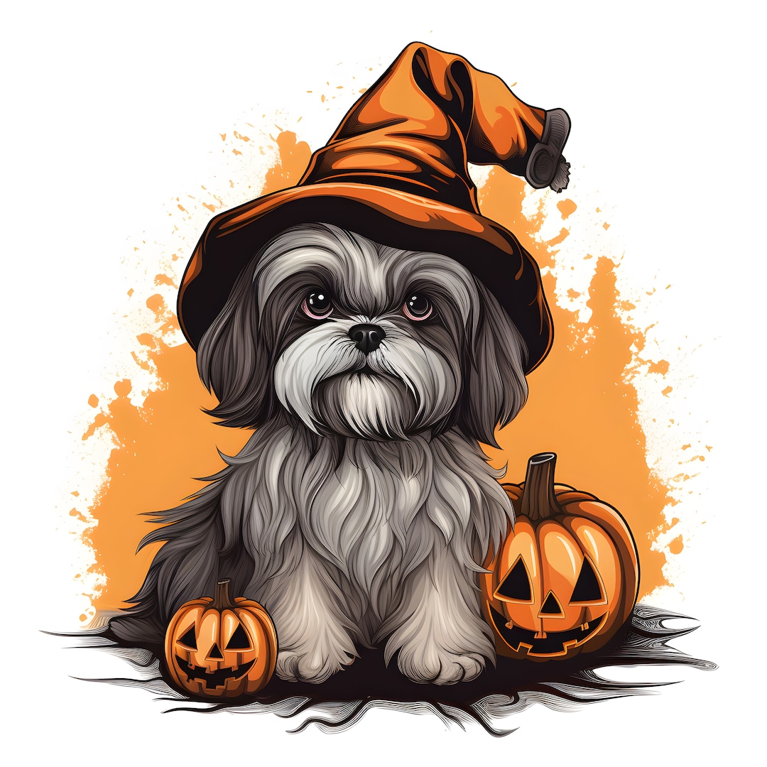 Watercolor Halloween Shih Tzu Clipart, Dog Art (jpgs) - Etsy