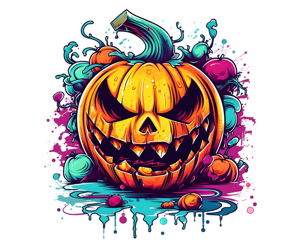 Halloween Pumpkin Graffiti Clipart: Watercolor Urban Art (digital ...