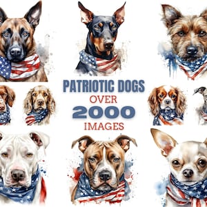Lot Chiens patriotiques, Clipart 4 juillet, clipart chien aquarelle, Créations en papier, Images de scrapbooking, Fabrication de cartes, Usage commercial