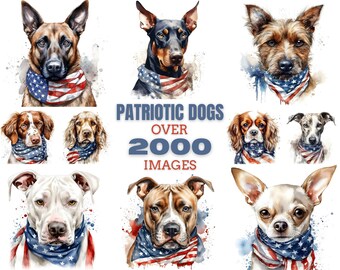 Patriotic Dogs Bundle, 4th Of July Clipart, Watercolor Dog Clip Art, Paper Crafting, Scrapbook Images, Card Making, Commercial Use