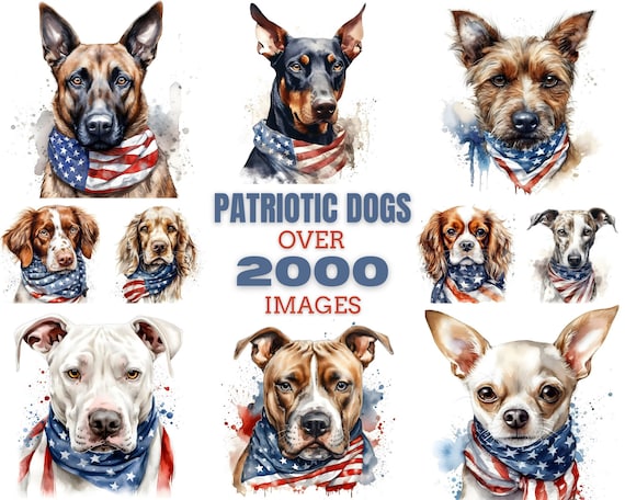 Patriotic Dog Clipart Bundle: 4th of July Watercolor Images (Commercial Use)