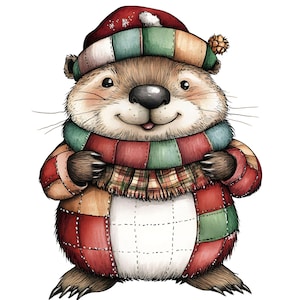 Christmas Beaver Clipart, 14 JPG, Whimsical Xmas Clip Art, Paper Crafts, Card Making, Scrapbook Images, Digital Download, Commercial Use
