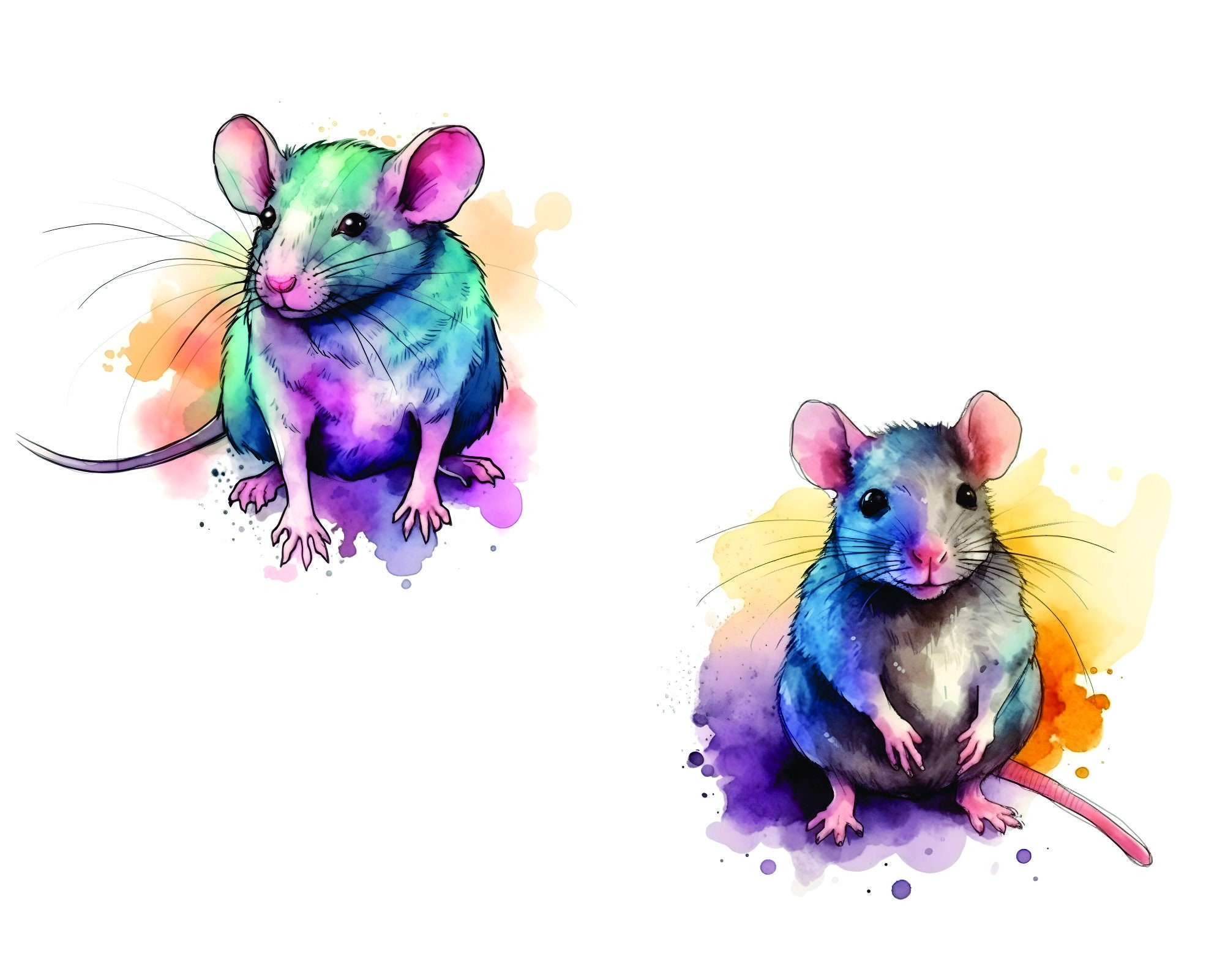 ネズミのクリップアート、12 種類の高品質 JPG、かわいいネズミ、水彩