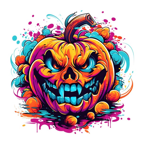 Colorful Halloween Pumpkin Clipart, 14 High-Quality JPGs, Scary Pumpkin, Scrapbooking, Digital Download, Digital Crafting, Commercial Use