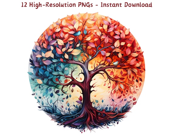 Watercolor Tree of Life Clipart, Nature PNGs (Digital Download)