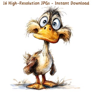 Funny Duck Watercolor Clipart: Whimsical Farm Animal Art (Digital Download)