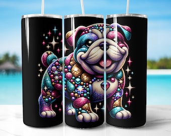 Whimsical Bulldog 20oz bekerverpakking: naadloos png-bestand (digitale download)