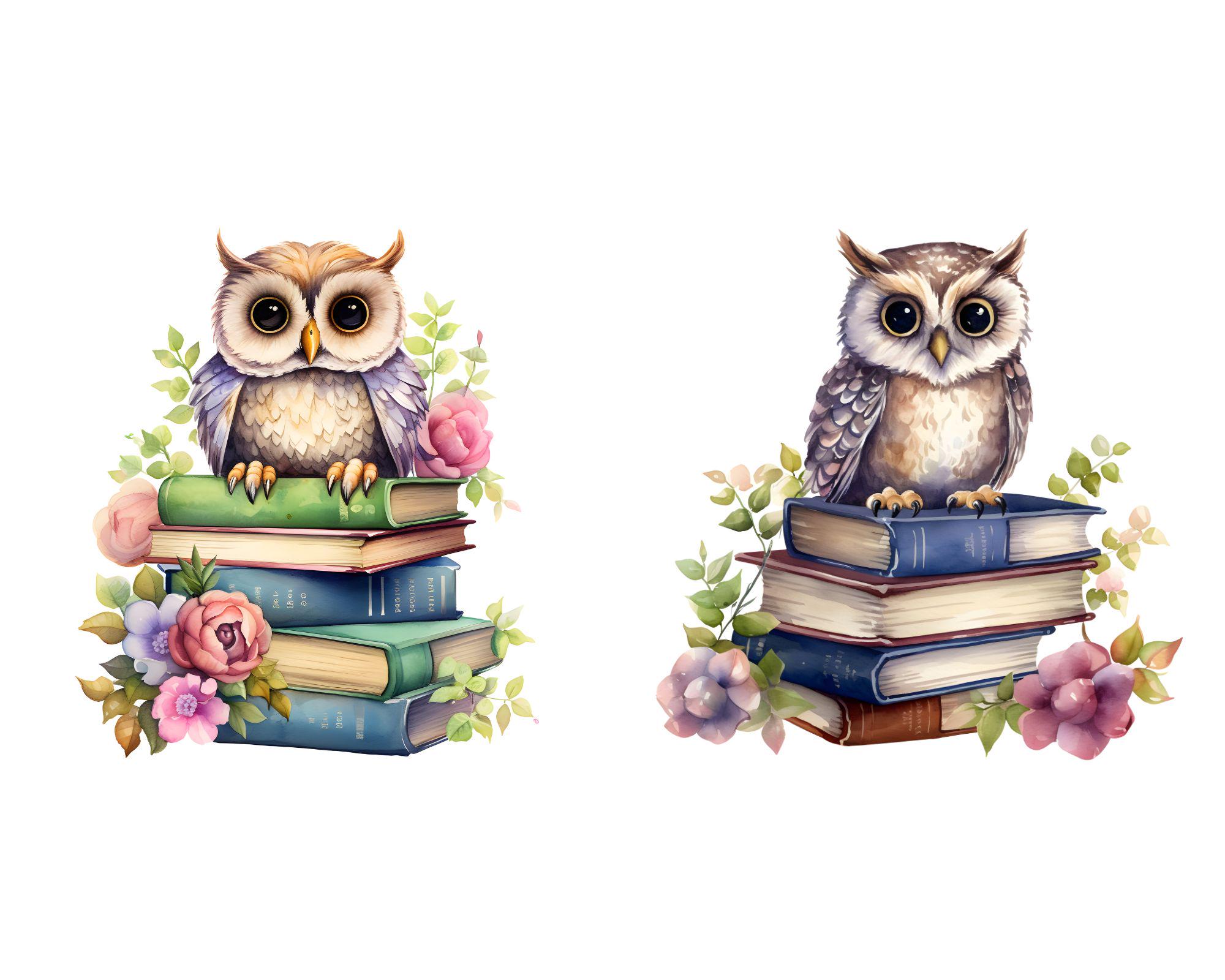 Aquarell Eule Clipart: Blumen Bücher, Schulprojekte (16 JPGs) (Digitaler  Download) - Etsy Österreich, image size:2000x1600