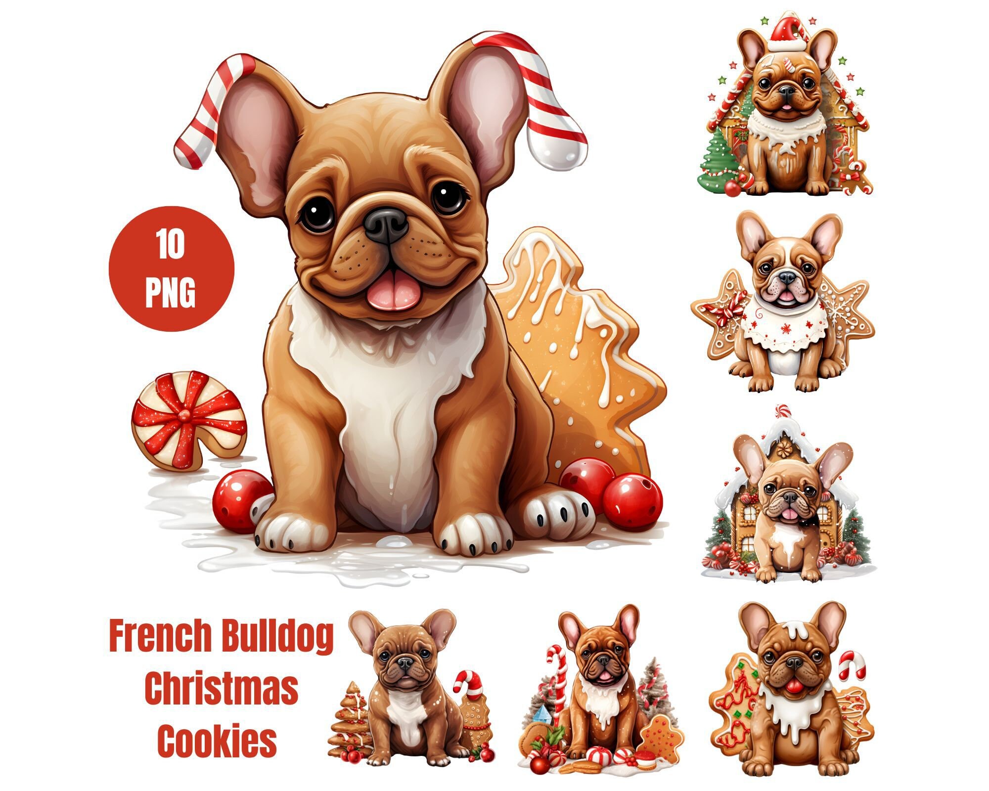 French Bulldog Christmas Clipart, Xmas PNG, Christmas Cookies