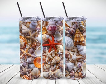 Seashell Tumbler Wrap: Summer Beach Design (20oz Skinny, Digital Download)