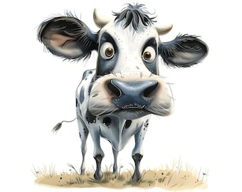 Funny Cow Clipart, 24 High Quality JPG, Whimsical Quirky, Watercolor Cow, Digital Paper Craft, Card Making, Scrapbooking, Commercial Use