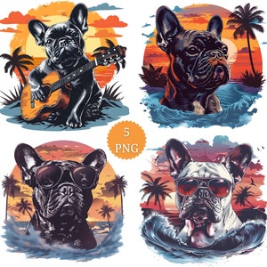 Französische Bulldogge Clipart, Sublimation PNG, Strandhund, Sommer Design, Aquarell Clip Art, Kartenherstellung, digitales Papiermodell, kommerzielle Nutzung
