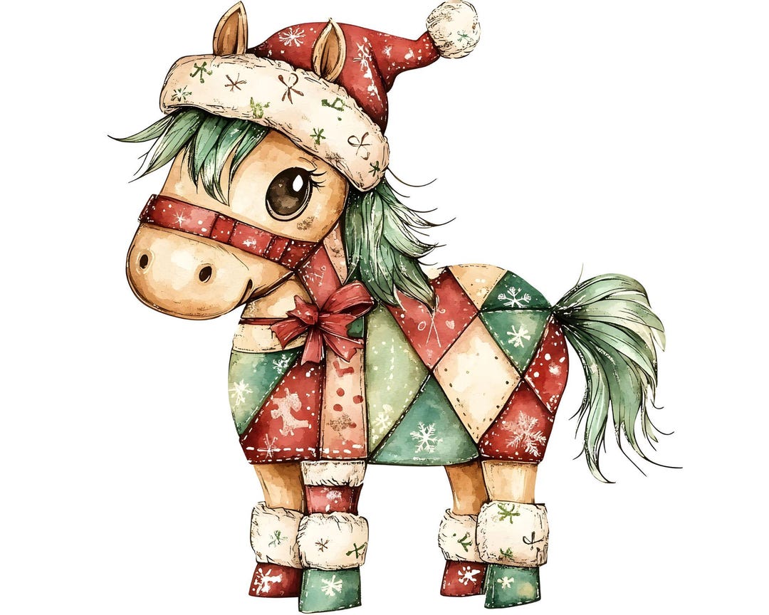 Cute Christmas Horse Clipart, 14 JPG, Whimsical Xmas Clip Art, Paper ...