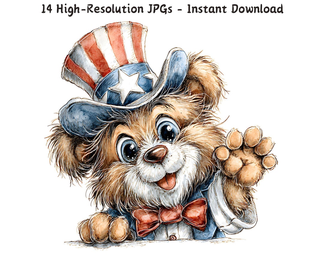 Patriotic Teddy Bear Clipart in Uncle Sam Hat With Flag Bow | 4th of ...