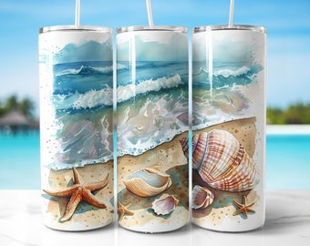 Beach Seashells 20oz Tumbler Wrap: Summer Sublimation Design (Digital Download)