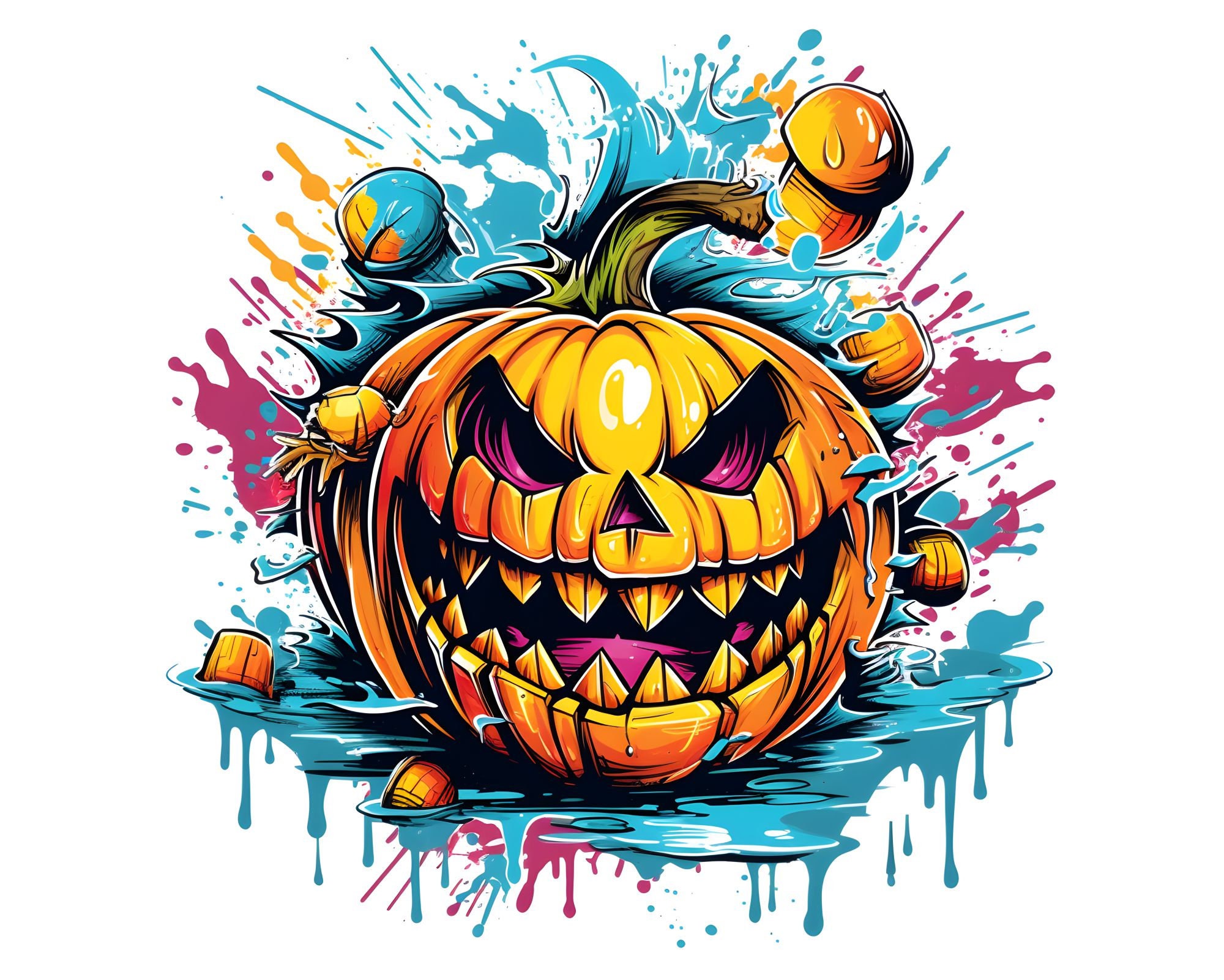 Halloween Pumpkin Graffiti Clipart: Watercolor Urban Art (digital ...