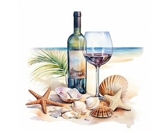 Clipart aquarelle vin de plage : scrapbooking estival (téléchargement numérique)