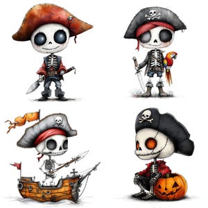 Pirate Skeleton Clipart, 40 JPG, Printable Halloween Pirate Clip Art, Scrapbooking, Card Making, Digital Download, Commercial Use