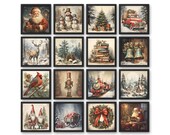 Vintage Christmas Wall Art Prints: Square Holiday Decor (Digital Download)