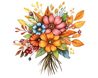 Watercolor Autumn Bouquet Clip Art: Fall Floral JPG (Digital Download)