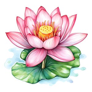 Clipart di loto ad acquerello, 16 PNG, set di fiori di loto, grafica stampabile, illustrazione di fiori, creazione di biglietti, artigianato di carta, download digitale