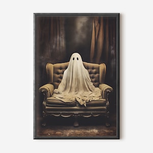 Printable Ghost Art, Vintage Ghost Wall Art, Vintage Halloween Wall Prints, Ghost Home Decor, Ghost On Couch, Ghost Art, Digital Download