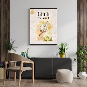 Gin and Tonic Cocktail Print| Home and Kitchen Wall Art| Bar Cart Decor| Gin Tonic Wall Art| Cocktail Poster| Gin Print| Gin Lover Gift