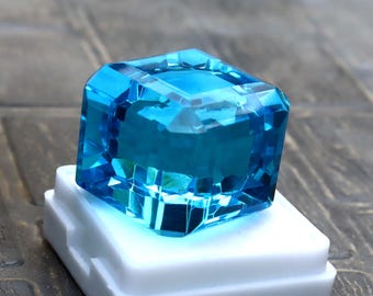 Sky Blue Certified Natural Indigo Tourmaline Loose Gemstone: 91 ct gemstone necklace Size Cube Cut Gift For women