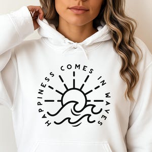 Happiness Comes in Waves SVG, Summer Shirt Svg, Positive Svg, Waves Svg, Beach Svg, Summer Vacay Vibe svg, Png