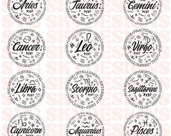 Zodiac Sign SVG Bundle, Astrology Sign SVG Gift, Zodiac Sign Shirt PNG, Digital Download, Authentic Clipart for Cricut svg dxf png eps jpg
