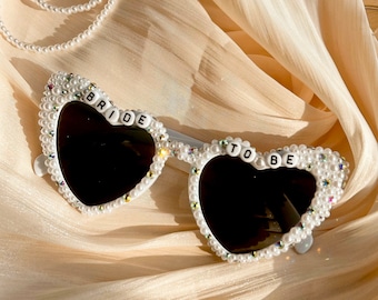 Customized Bride Heart Rhinestone Sunglasses, Bride To Be Sunglasses, Pearl Sunglasses Bride, Rhinestone Wedding Accessories, Bridal Shower