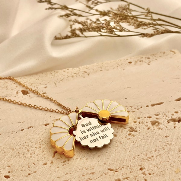 Hidden Message Daisy Locket Necklace, Christian Jewelry,Christian Gifts for her, Baptism, God Mother Gift, tiny mustard seed,First Communion