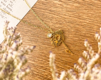 Dainty Birth Month Flower Combined Birthstone Necklace, Personalized Delicate Daisy Diamond Necklace, Best Friend Daughter Gift - April