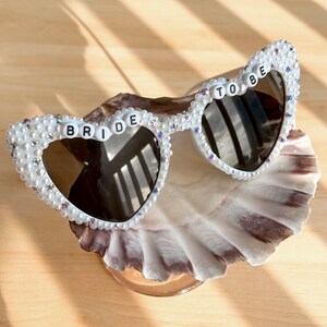 Customized Bride Heart Rhinestone Sunglasses, Bride To Be Sunglasses, Pearl Sunglasses Bride, Rhinestone Wedding Accessories, Bridal Shower image 2