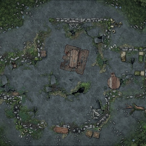 TTRPG Battlemap, Ruined Temple, Digital Map