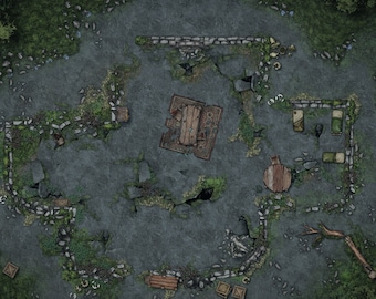 TTRPG Battlemap, Ruined Temple, Digital Map