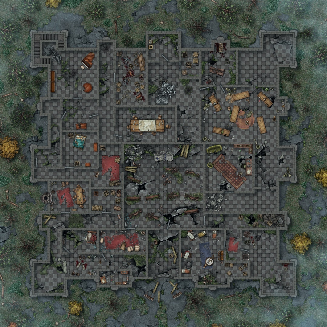Ttrpg Map Ritual TTRPG Interior Map, Ruined Temple, Digital Map - Etsy